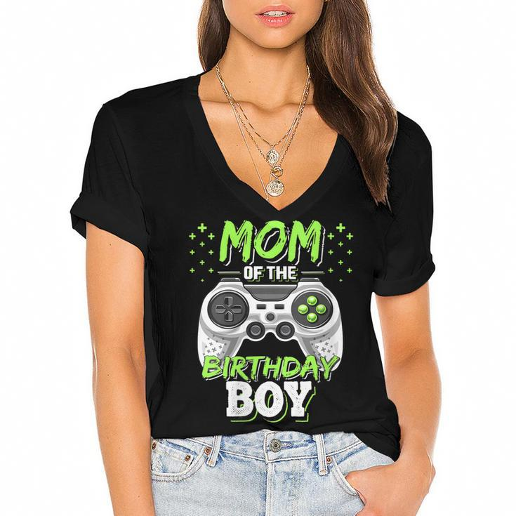 Womens Mom Of The Birthday Boy Matching Video Gamer Birthday Party  V4 Women's Jersey Short Sleeve Deep V-Neck Tshirt