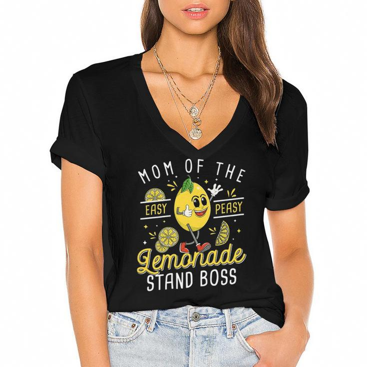 Womens Mom Of The Lemonade Stand Boss Funny Lemon Sell Lemonade Women's Jersey Short Sleeve Deep V-Neck Tshirt