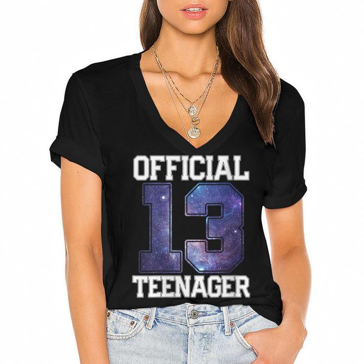 Womens Official Nager 13 Years Old Boys Girl 13Th Birthday Gift  Women's Jersey Short Sleeve Deep V-Neck Tshirt
