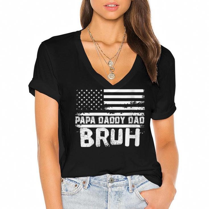 Womens Papa Daddy Dad Bruh Fathers Day 4Th Of July Usa Vintage 2022  Women's Jersey Short Sleeve Deep V-Neck Tshirt
