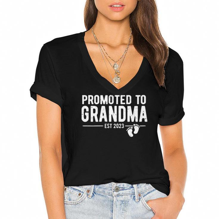 Womens Promoted To Grandma 2023 Soon To Be Grandmother 2023 New Grandma Women's Jersey Short Sleeve Deep V-Neck Tshirt