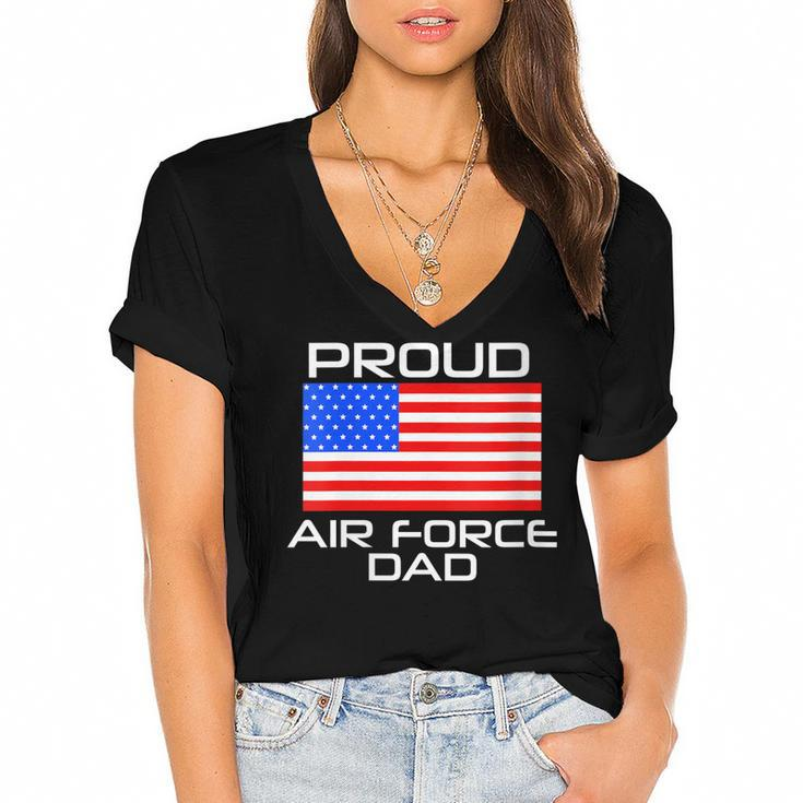 Womens Proud Air Force Dad Us Veterans 4Th Of July American Flag  Women's Jersey Short Sleeve Deep V-Neck Tshirt