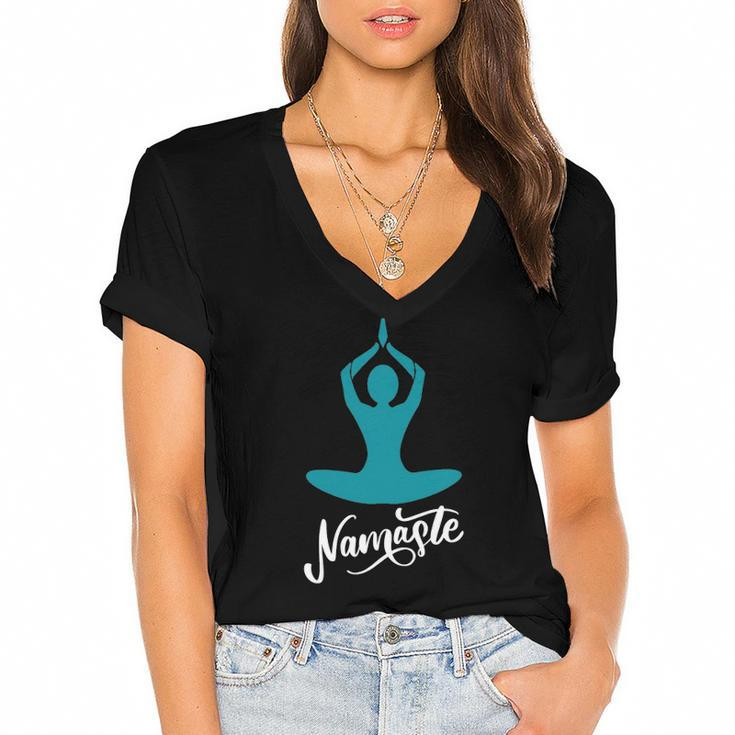 Yoga Namaste Lotus Position Graphic Yoga Position Cool Women's Jersey Short Sleeve Deep V-Neck Tshirt