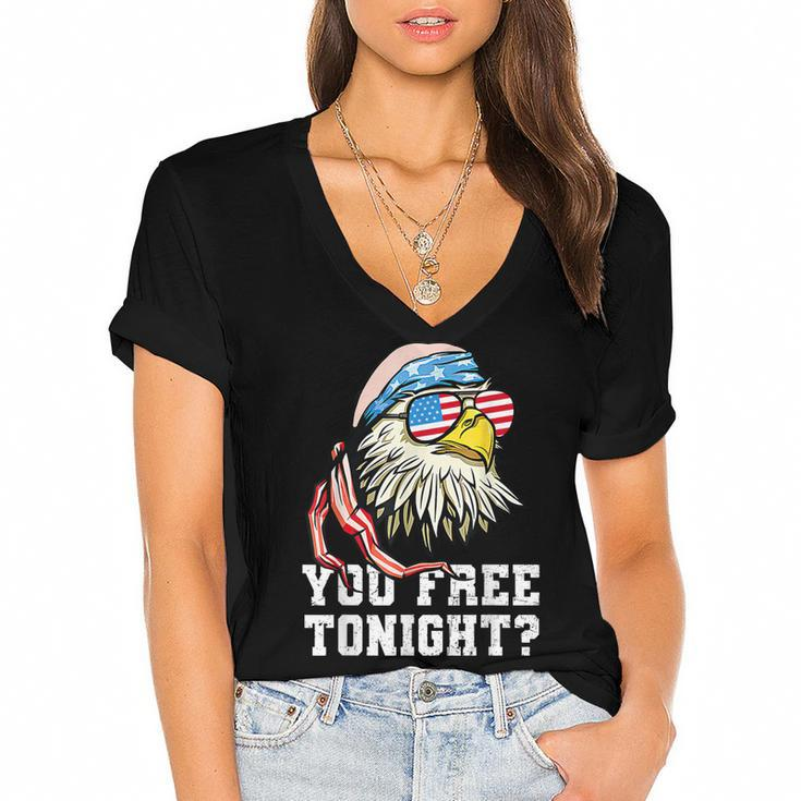 You Free Tonight Funny Bald Eagle American Flag 4Th Of July  Women's Jersey Short Sleeve Deep V-Neck Tshirt