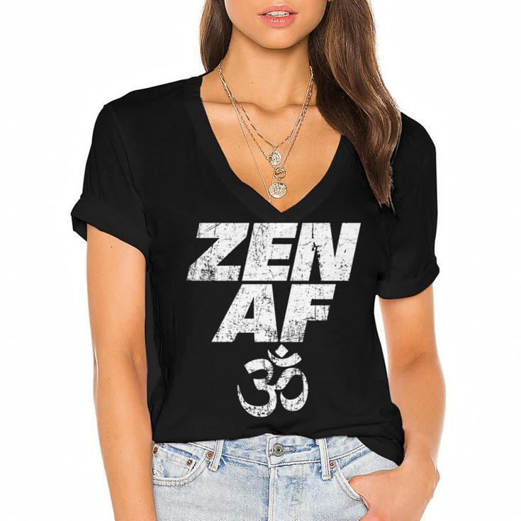 Zen Af Om Symbol Vintage Meditation Yoga Distressed  V2 Women's Jersey Short Sleeve Deep V-Neck Tshirt