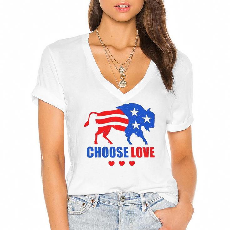 2022 Choose Love Buffalo Give Hope And Share Grief Heart Women's Jersey Short Sleeve Deep V-Neck Tshirt