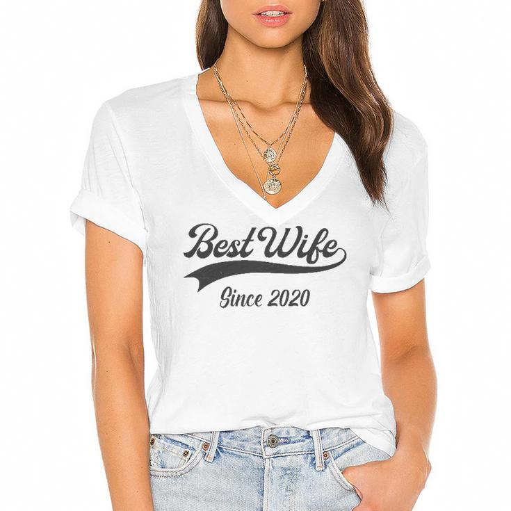 2Nd Wedding Aniversary Gift For Her - Best Wife Since 2020 Married Couples Women's Jersey Short Sleeve Deep V-Neck Tshirt
