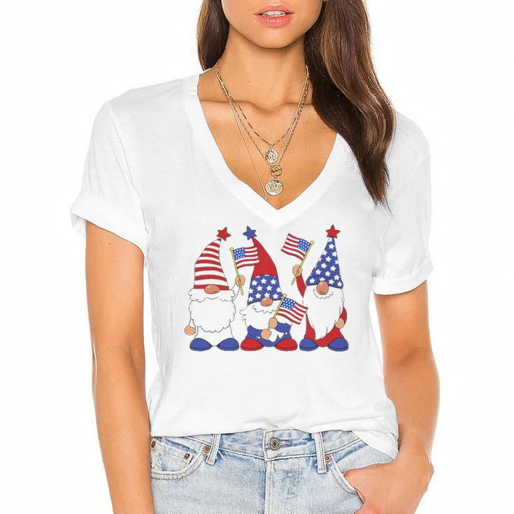 4Th Of July 2022 Patriotic Gnomes Funny American Usa Women's Jersey Short Sleeve Deep V-Neck Tshirt