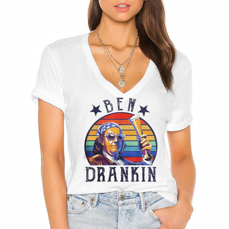 4Th Of July Ben Drankin Drinking Patriotic Funny  Women's Jersey Short Sleeve Deep V-Neck Tshirt