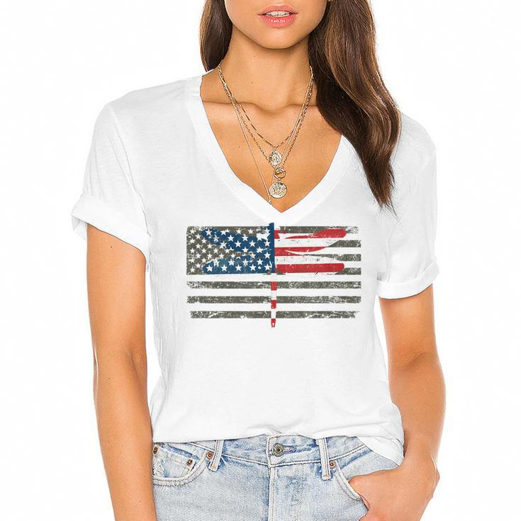 4Th Of July Dragonfly  Patriotic Us American Flag  Women's Jersey Short Sleeve Deep V-Neck Tshirt