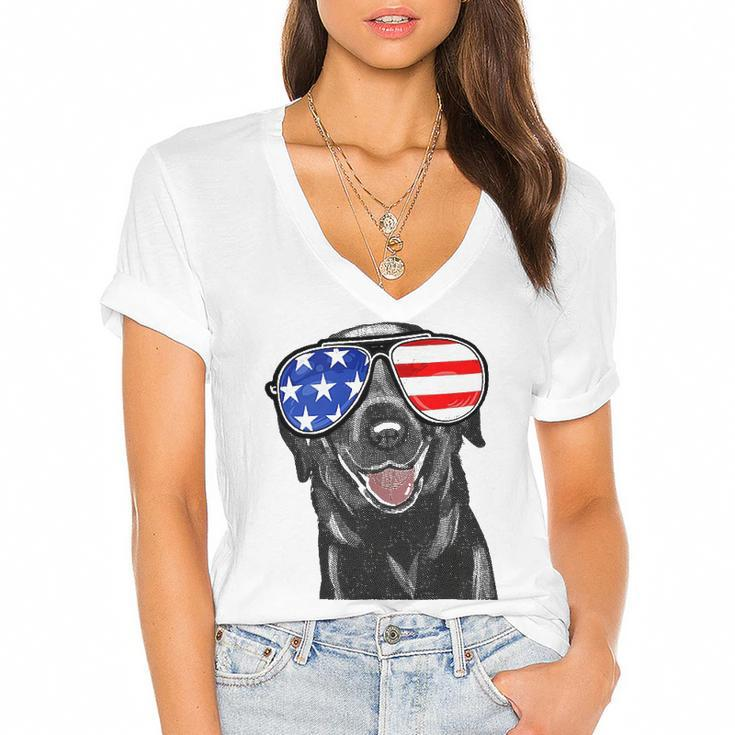 4Th Of July Funny Black Lab Dog American Love Women's Jersey Short Sleeve Deep V-Neck Tshirt