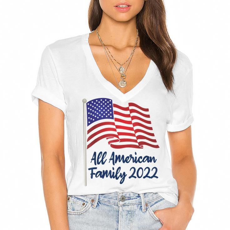 All American Family Reunion Matching - 4Th Of July 2022  Women's Jersey Short Sleeve Deep V-Neck Tshirt
