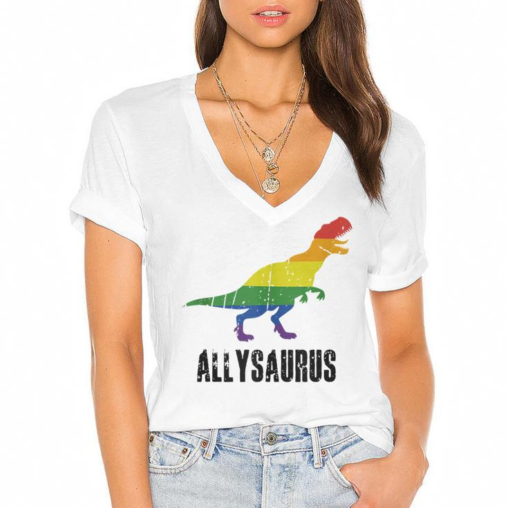 Allysaurus Ally Pride Gay Pride Lgbt Allysaurus  Women's Jersey Short Sleeve Deep V-Neck Tshirt