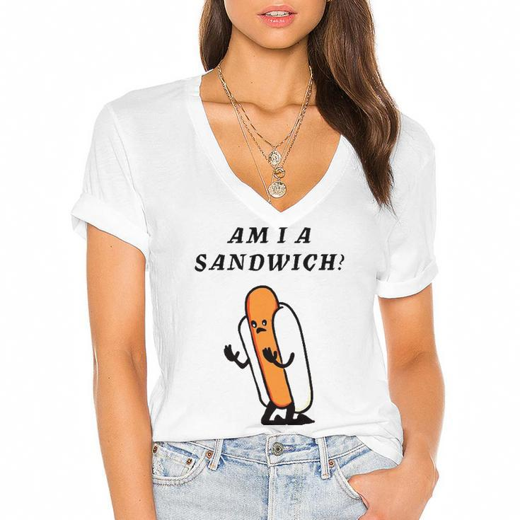 Am I A Sandwich Hot Dog Women's Jersey Short Sleeve Deep V-Neck Tshirt