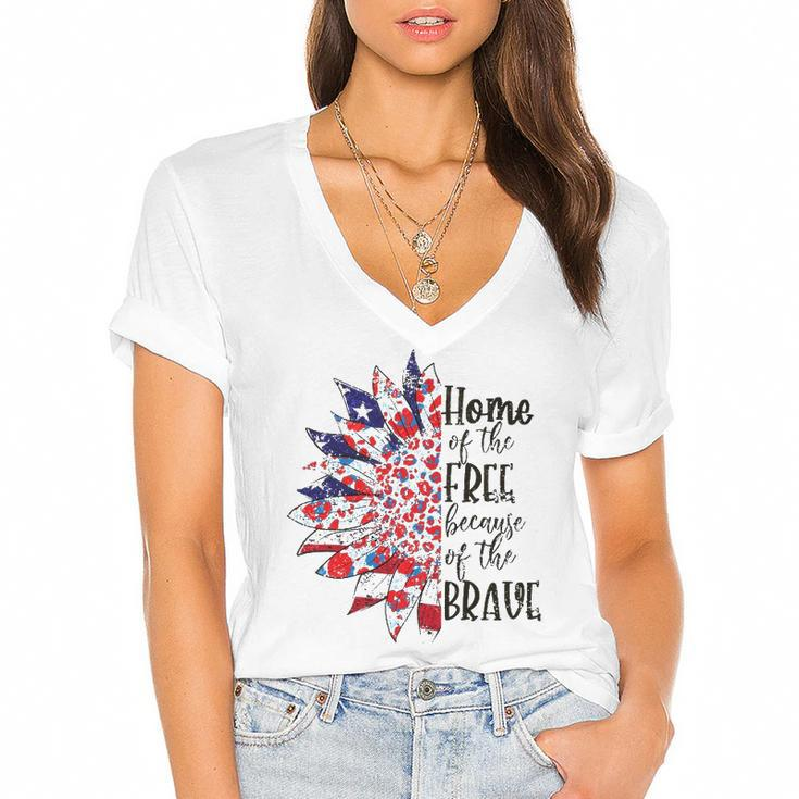 America The Home Of Free Because Of The Brave Plus Size Women's Jersey Short Sleeve Deep V-Neck Tshirt