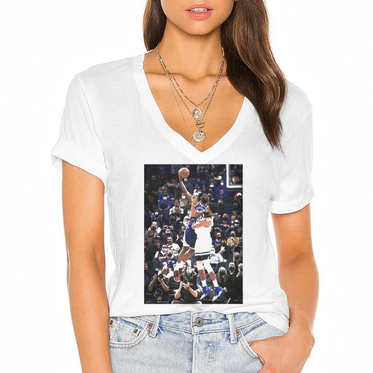 Andrew Wiggins Posterized Karl-Anthony Towns Basketball Lovers Gift Women's Jersey Short Sleeve Deep V-Neck Tshirt