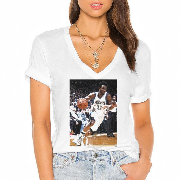 Andrew Wiggins Wolves 22 Cahier À Spirale Basketball Lovers Gift Women's Jersey Short Sleeve Deep V-Neck Tshirt