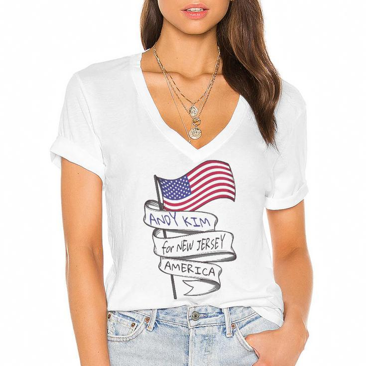 Andy Kim For New Jersey US House Nj-3 Campaign Tee Women's Jersey Short Sleeve Deep V-Neck Tshirt