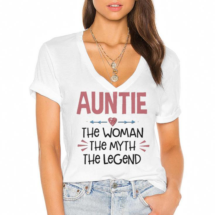 Auntie Gift   Auntie The Woman The Myth The Legend Women's Jersey Short Sleeve Deep V-Neck Tshirt