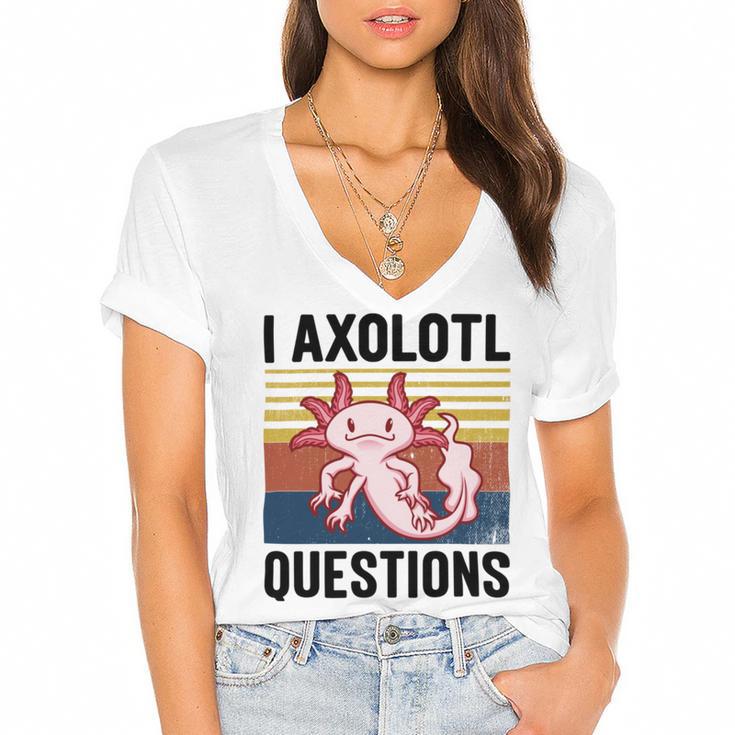 Axolotl Questions I Ask A Lot Of Questions Pun Vintage Women's Jersey Short Sleeve Deep V-Neck Tshirt