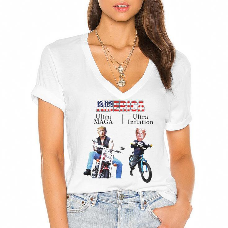 Best America Trump Ultra Maga Biden Ultra Inflation Women's Jersey Short Sleeve Deep V-Neck Tshirt