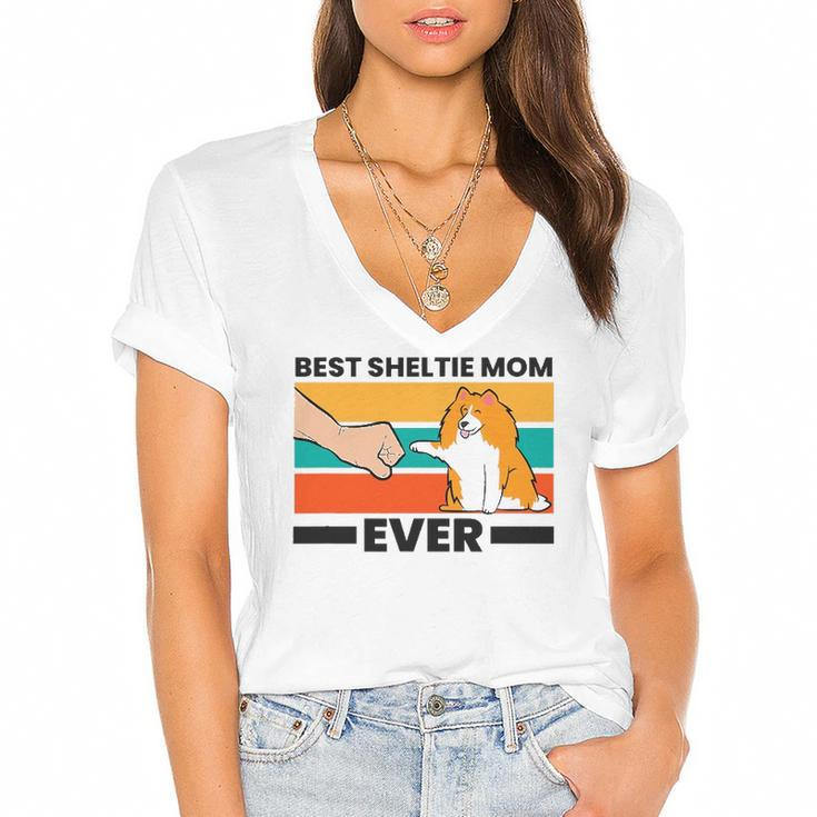 Best Sheltie Mom Ever Sheepdog Mama Shetland Sheepdogs Women's Jersey Short Sleeve Deep V-Neck Tshirt