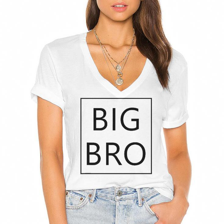Big Bro Brother Announcement Gifts Dada Mama Family Matching Women's Jersey Short Sleeve Deep V-Neck Tshirt
