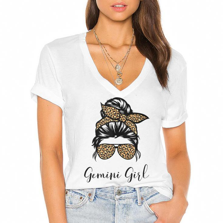 Born In May 21 To June 20 Birthday Gemini Girl  Women's Jersey Short Sleeve Deep V-Neck Tshirt