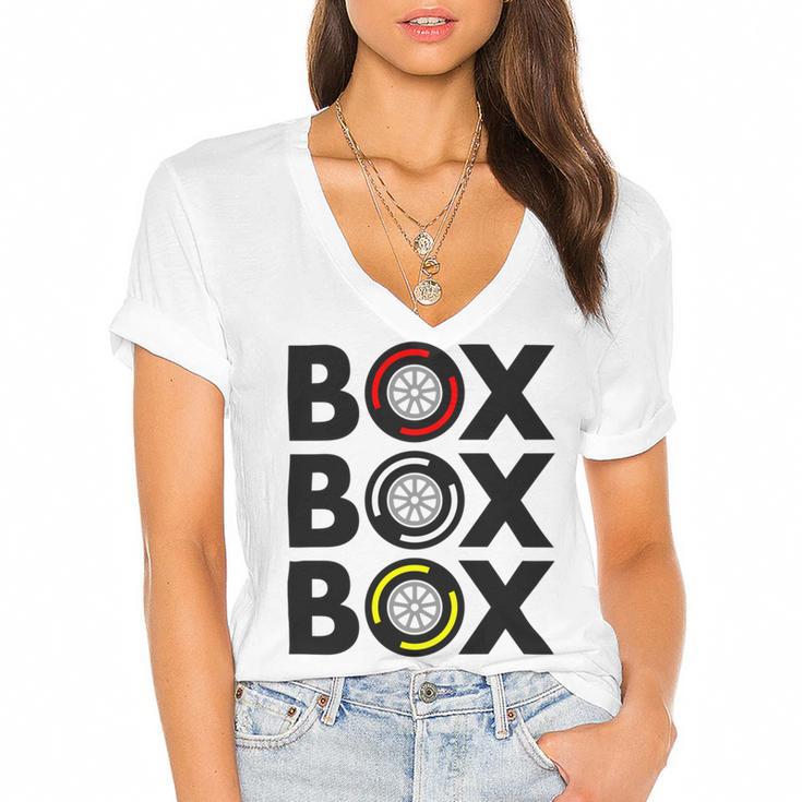 Box Box Box F1 Tyre Compound Design V2 Women's Jersey Short Sleeve Deep V-Neck Tshirt