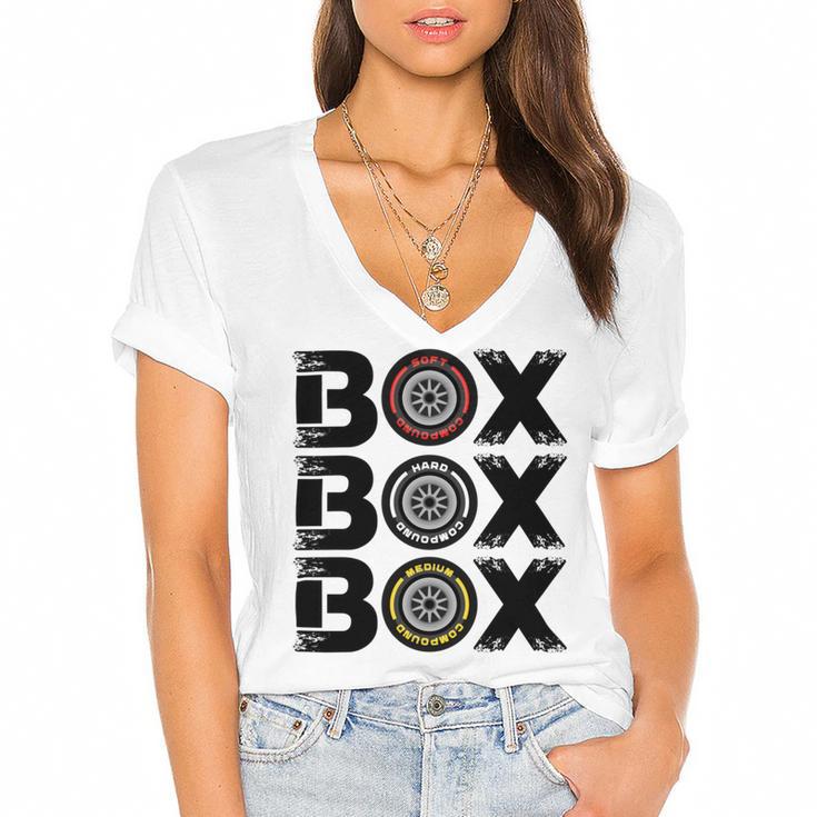 Box Box Box F1 Tyre Compound V2 Design Women's Jersey Short Sleeve Deep V-Neck Tshirt