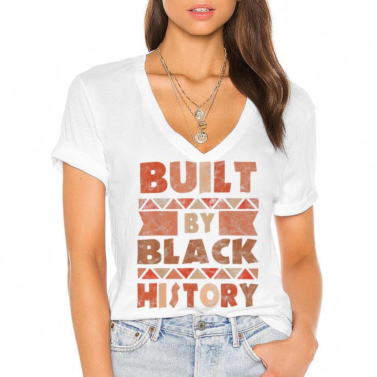 Built By Black History African American Pride Women's Jersey Short Sleeve Deep V-Neck Tshirt