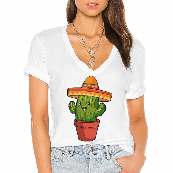 Cactus Cinco De Mayo Mexican V2 Women's Jersey Short Sleeve Deep V-Neck Tshirt