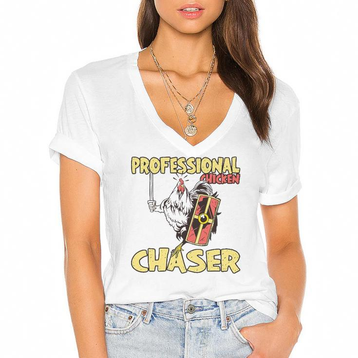 Chicken Farmer Professional Chicken Chaser Women's Jersey Short Sleeve Deep V-Neck Tshirt