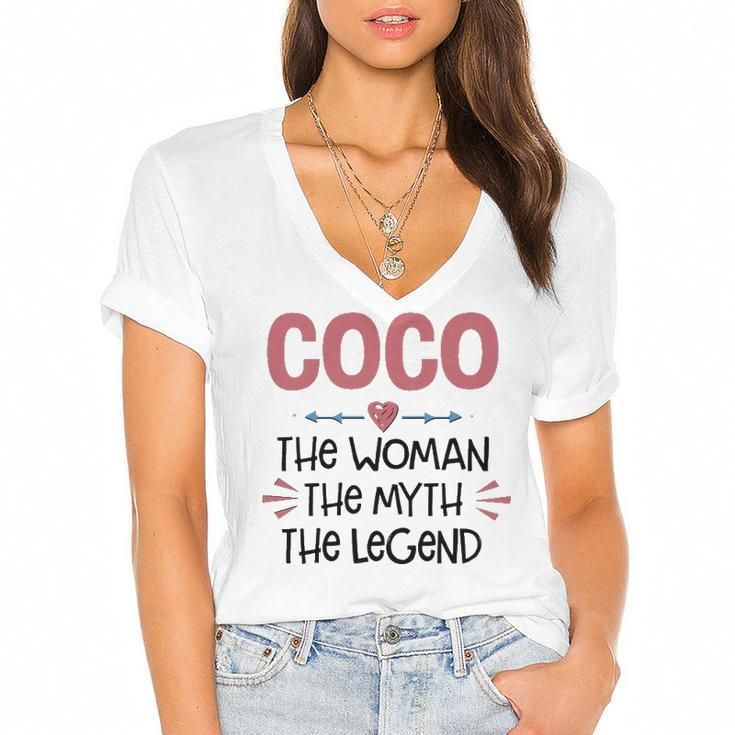 Coco Grandma Gift   Coco The Woman The Myth The Legend Women's Jersey Short Sleeve Deep V-Neck Tshirt