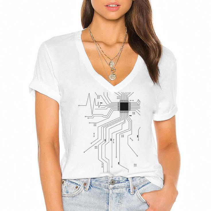 Computer Scientist Programmer Cpu Heart Board Funny Nerd Women's Jersey Short Sleeve Deep V-Neck Tshirt