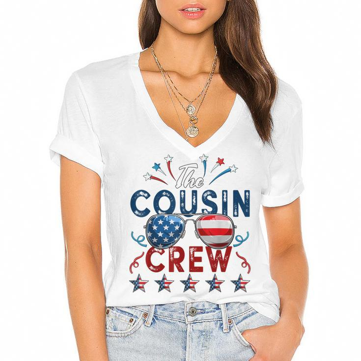 Cousin Crew 4Th Of July Patriotic American Family Matching  V3 Women's Jersey Short Sleeve Deep V-Neck Tshirt