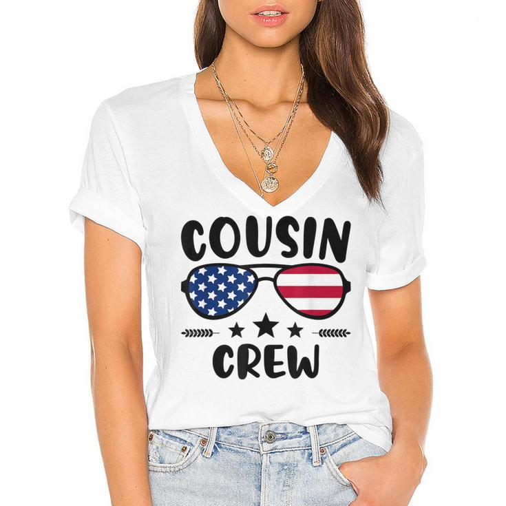 Cousin Crew 4Th Of July Patriotic American Family Matching  V7 Women's Jersey Short Sleeve Deep V-Neck Tshirt