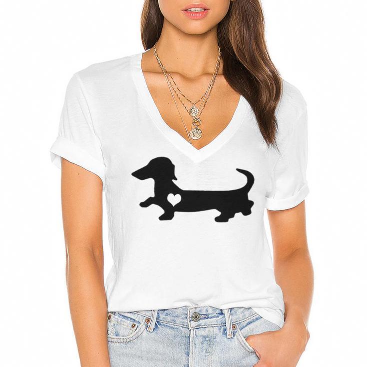 Dachshund Heart Dog Lover  Women's Jersey Short Sleeve Deep V-Neck Tshirt