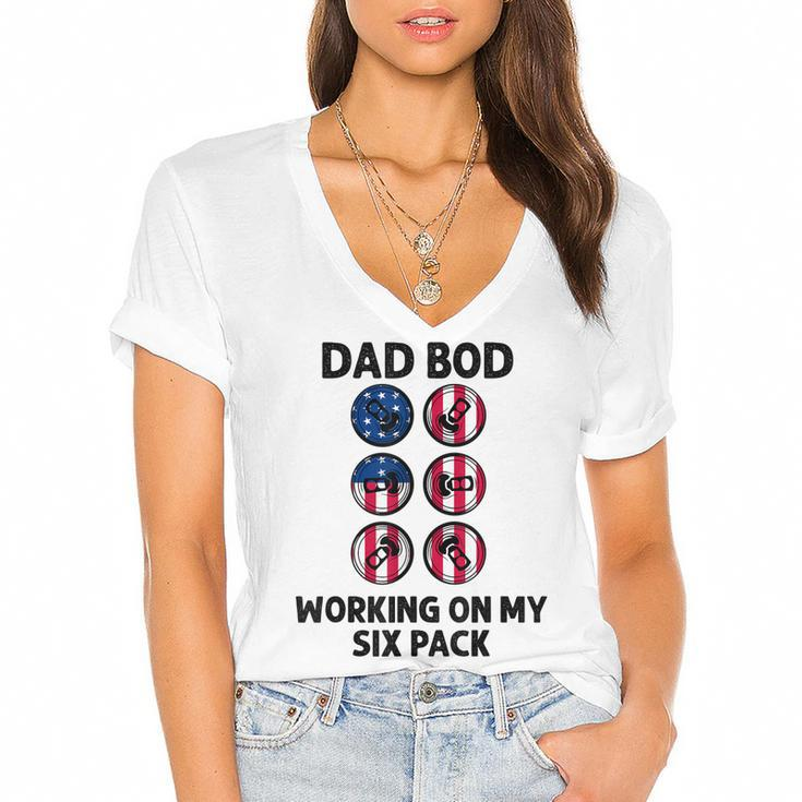 Dad Bod Working On My Six Pack Funny Beer Flag 4Th Of July  Women's Jersey Short Sleeve Deep V-Neck Tshirt