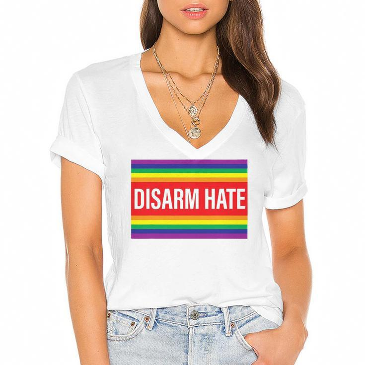 Disarm Hate Lgbtq Pride Protect Trans Students Not Afraid Women's Jersey Short Sleeve Deep V-Neck Tshirt