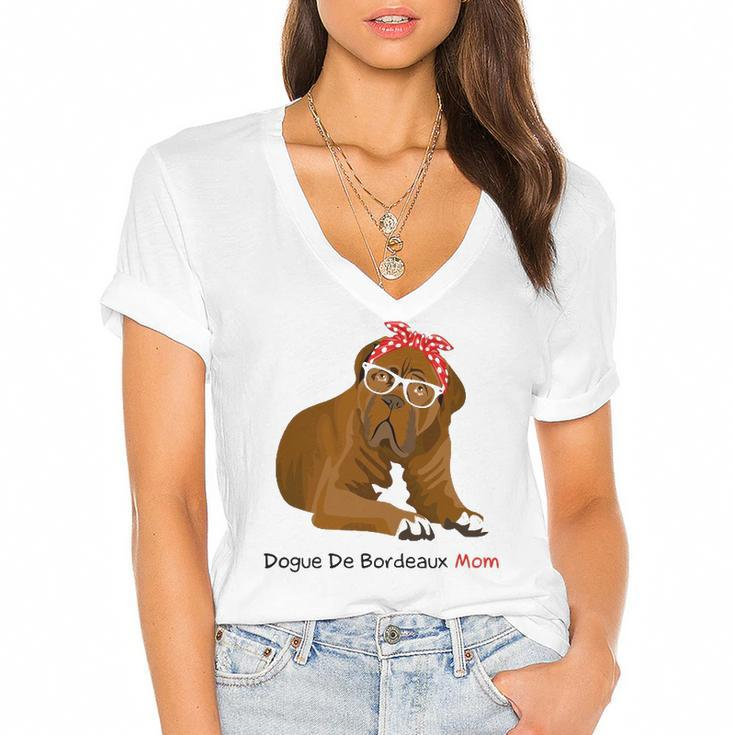 Dogue De Bordeaux Mom Bandana Womens Women's Jersey Short Sleeve Deep V-Neck Tshirt