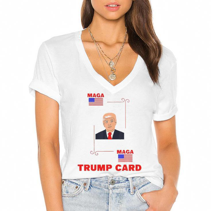 Election 2024 Ace Of Trump Card Maga Political Women's Jersey Short Sleeve Deep V-Neck Tshirt