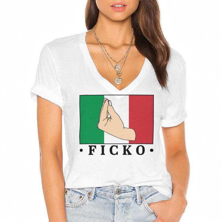 Ficko Italian Hand Sign Women's Jersey Short Sleeve Deep V-Neck Tshirt