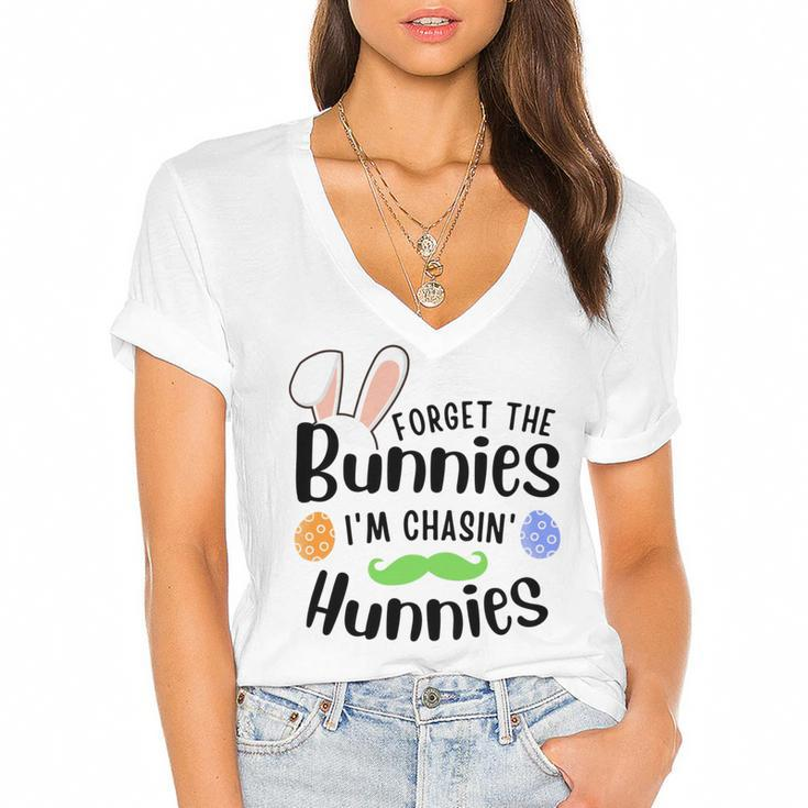Forget The Bunnies Im Chasing Hunnies Funny Boys Easter Gift Women's Jersey Short Sleeve Deep V-Neck Tshirt