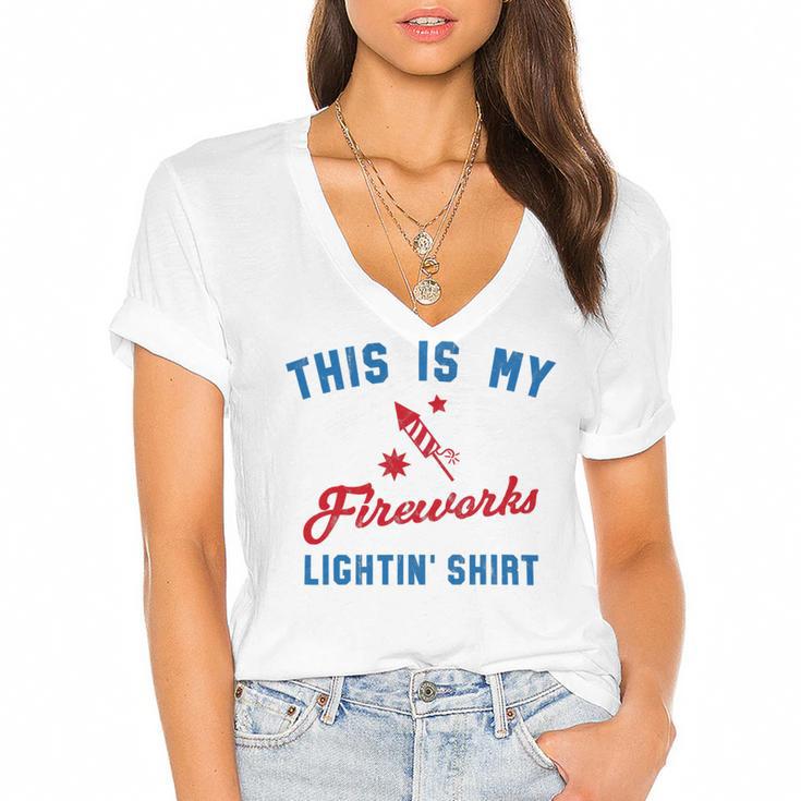 Fourth Of July My Fireworks Vintage 749 Shirt Women's Jersey Short Sleeve Deep V-Neck Tshirt