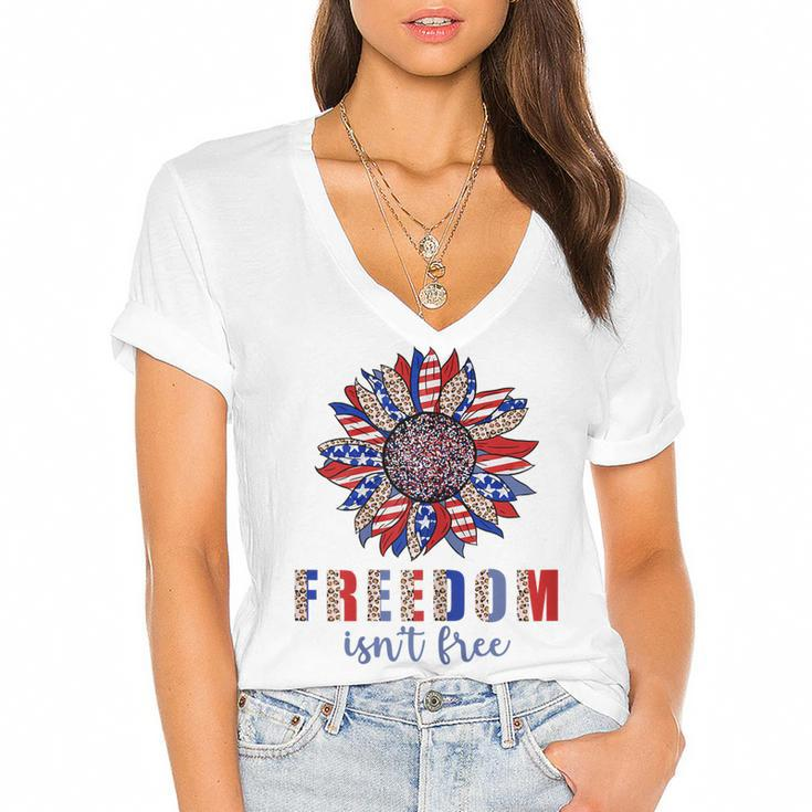 Freedom Isn’T Free Sunflower Memorial Day 4Th Of July Summer  Women's Jersey Short Sleeve Deep V-Neck Tshirt