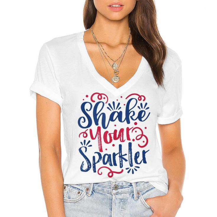 Funny 4Th Of July - Shake Your Sparkler  - Patriotic  Women's Jersey Short Sleeve Deep V-Neck Tshirt