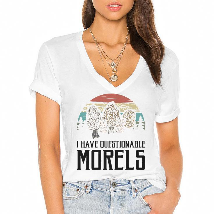 Funny Morel Mushroom Gift For Men Women Mycologist Lovers Women's Jersey Short Sleeve Deep V-Neck Tshirt