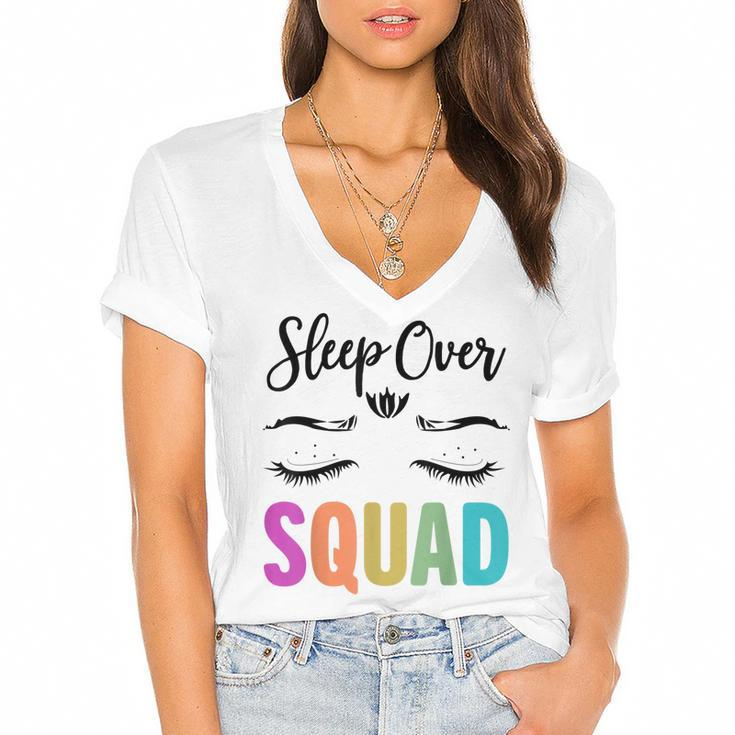 Funny Sleepover Squad Pajama Great For Slumber Party  V2 Women's Jersey Short Sleeve Deep V-Neck Tshirt