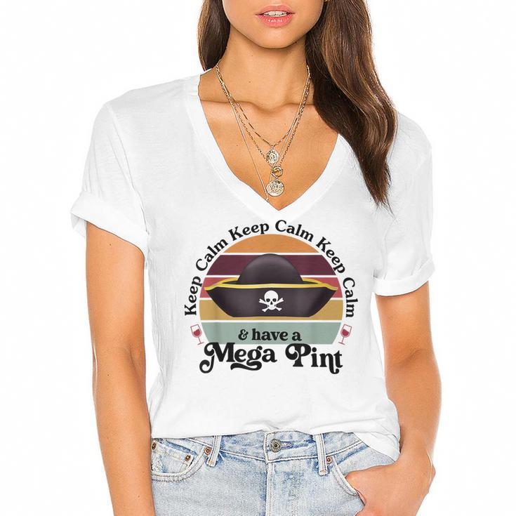 Funny Vintage Mega Pint  Keep Calm & Have A Mega Pint  Women's Jersey Short Sleeve Deep V-Neck Tshirt